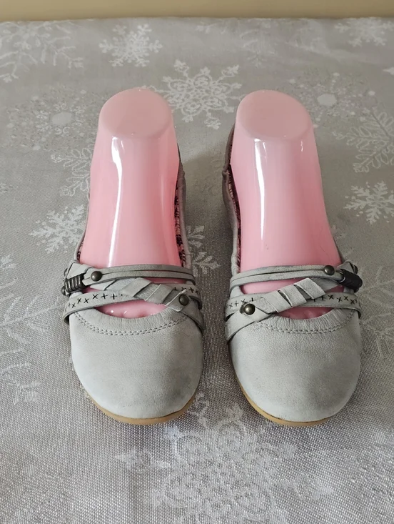 MJUS leather Ballerina Flats  Slip Ons Weathered Grey Elastic On Straps Sz 38 - Picture 2 of 16